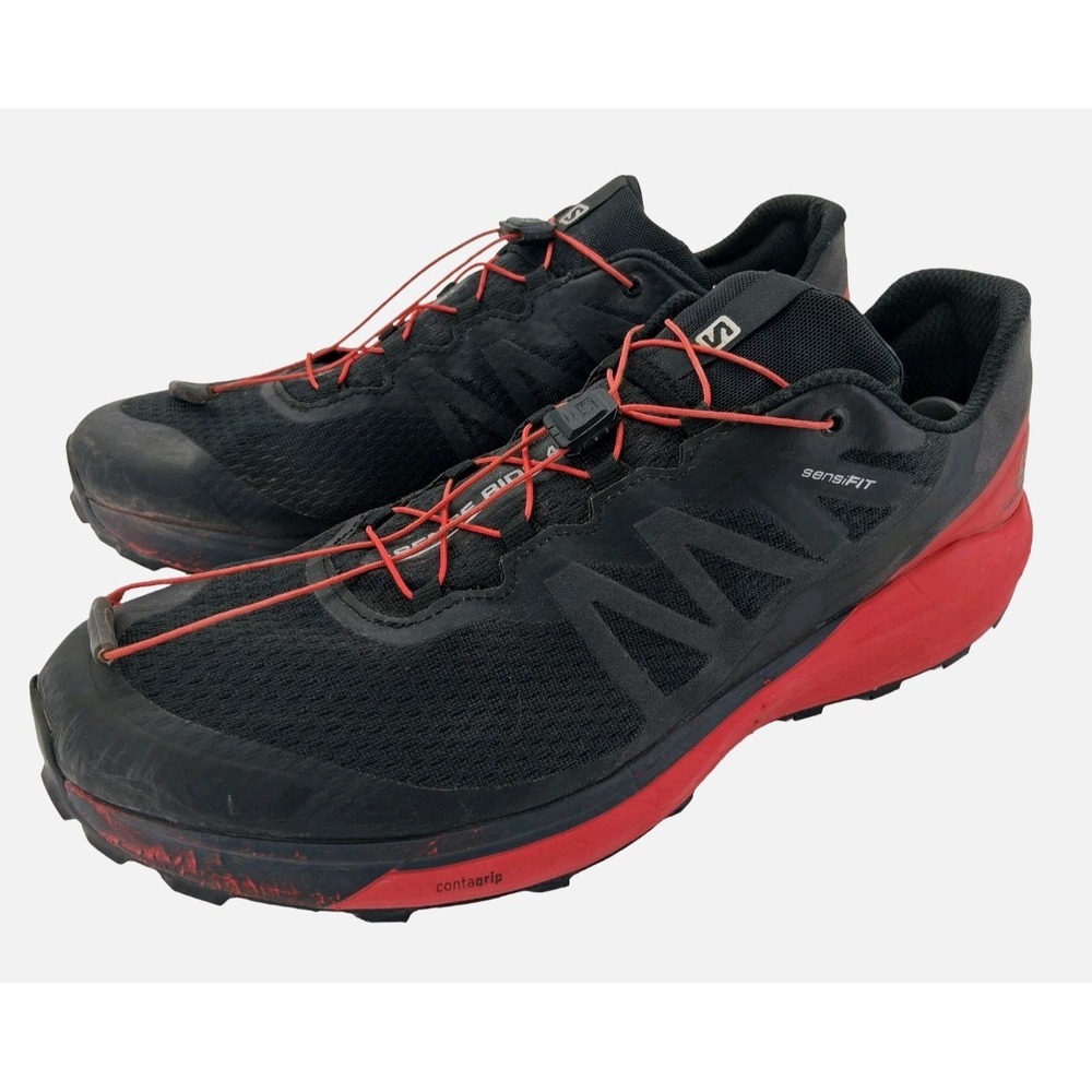 Salomon Sense Ride 4 Shoes Mens Size 14 Black Red Trail Running Sneakers